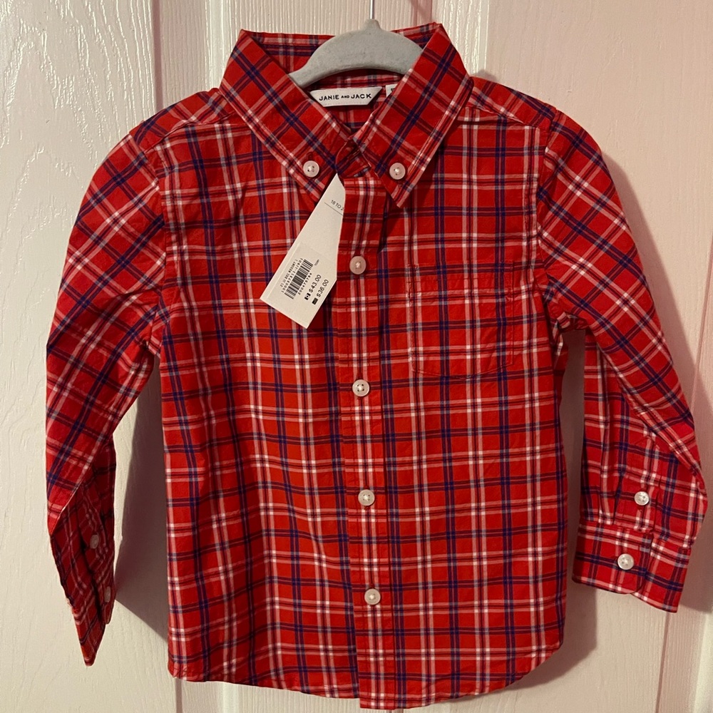 Janie and Jack Boys Plaid Poplin Dress  Shirt 18 - 24 Months